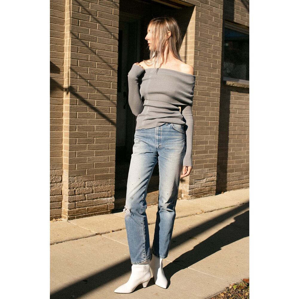 Paloma Wool Palmer Rib Off The Shoulder Sweater - M Grey - Picture 4 of 5